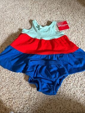 Hanna Andersson Colorblock Tank Dress with Bloomers - Mint, Red, Blue